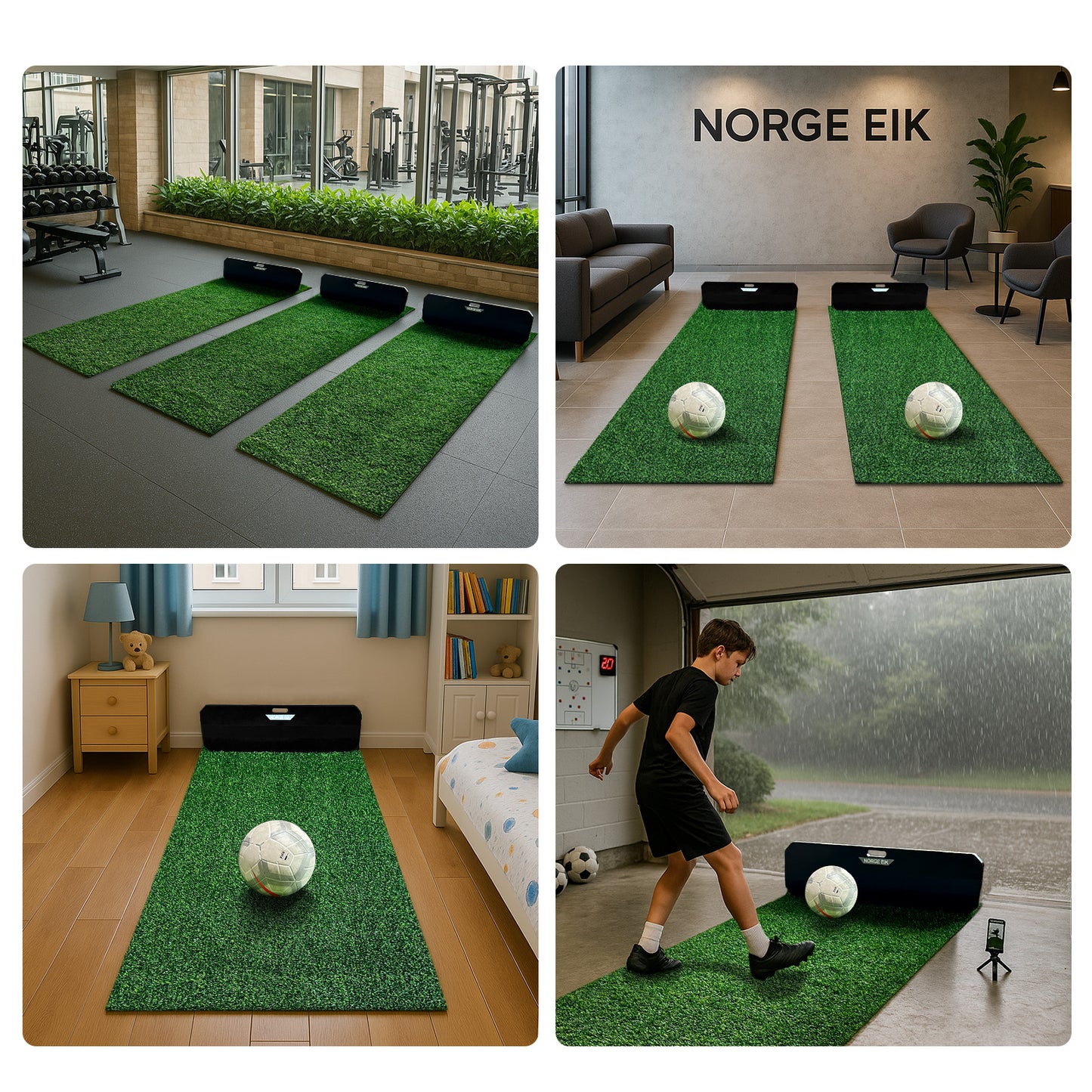MyPitch 3x10 FT Soccer Training Mat in Artificial Grass with Soccer Rebounder – Immersive Indoor Soccer Training Equipment for Passing, Footwork Drills