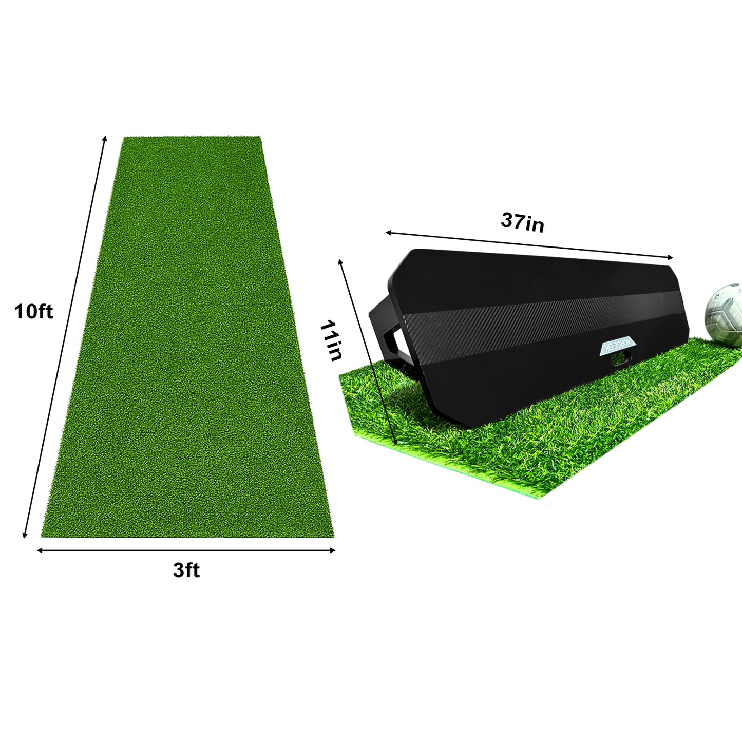 MyPitch 3x10 FT Soccer Training Mat in Artificial Grass with Soccer Rebounder – Immersive Indoor Soccer Training Equipment for Passing, Footwork Drills